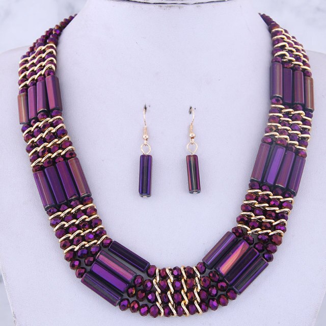 fashion Vintage  multi storey chain necklace crystal bead Handmade jewelry sets