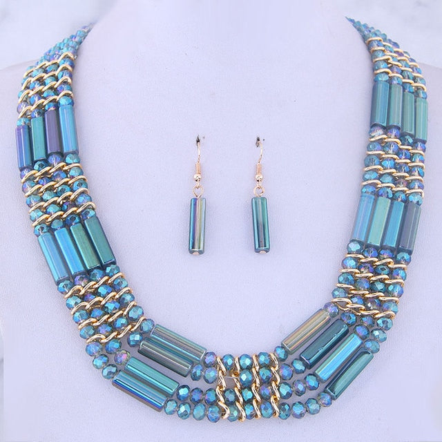 fashion Vintage  multi storey chain necklace crystal bead Handmade jewelry sets