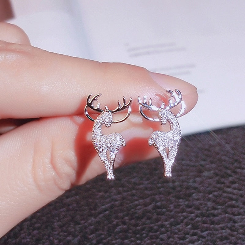 Christmas Stud Earrings Rhinestone Snowflake Elk Earrings