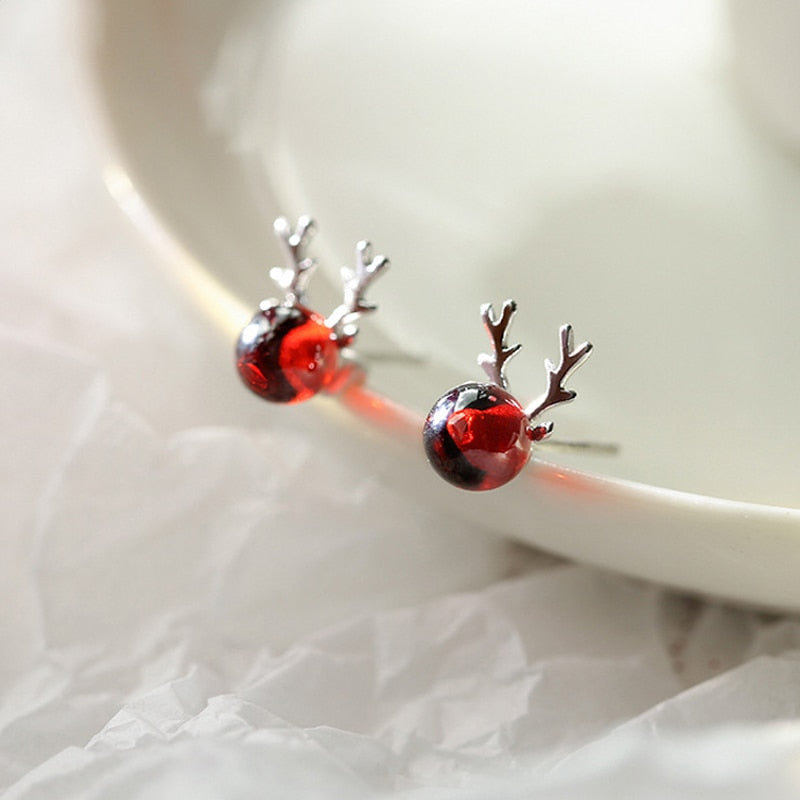 Christmas Stud Earrings Rhinestone Snowflake Elk Earrings