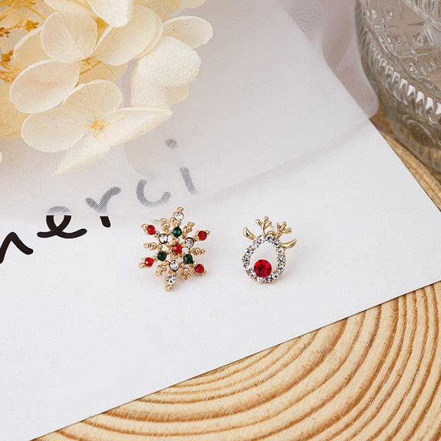 Christmas Stud Earrings Rhinestone Snowflake Elk Earrings