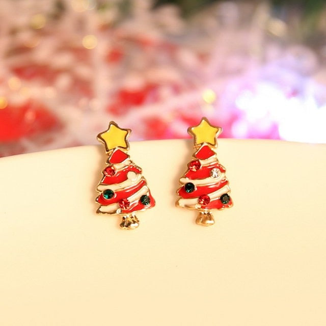 Christmas Stud Earrings Rhinestone Snowflake Elk Earrings