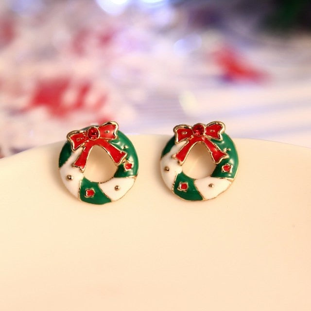 Christmas Stud Earrings Rhinestone Snowflake Elk Earrings