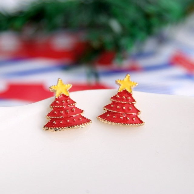Christmas Stud Earrings Rhinestone Snowflake Elk Earrings