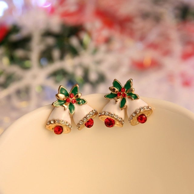 Christmas Stud Earrings Rhinestone Snowflake Elk Earrings