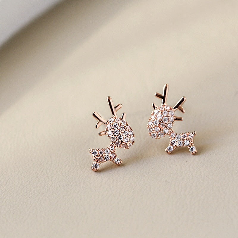 Christmas Stud Earrings Rhinestone Snowflake Elk Earrings