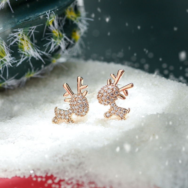 Christmas Stud Earrings Rhinestone Snowflake Elk Earrings
