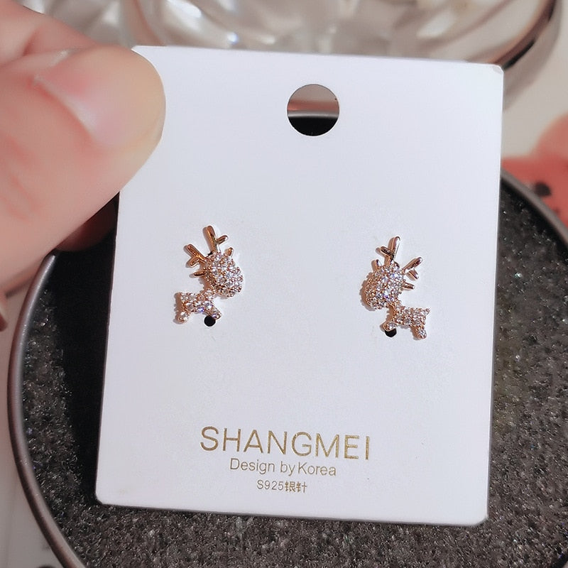 Christmas Stud Earrings Rhinestone Snowflake Elk Earrings