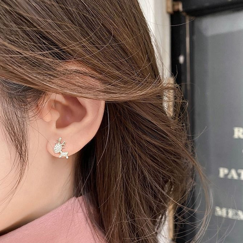 Christmas Stud Earrings Rhinestone Snowflake Elk Earrings