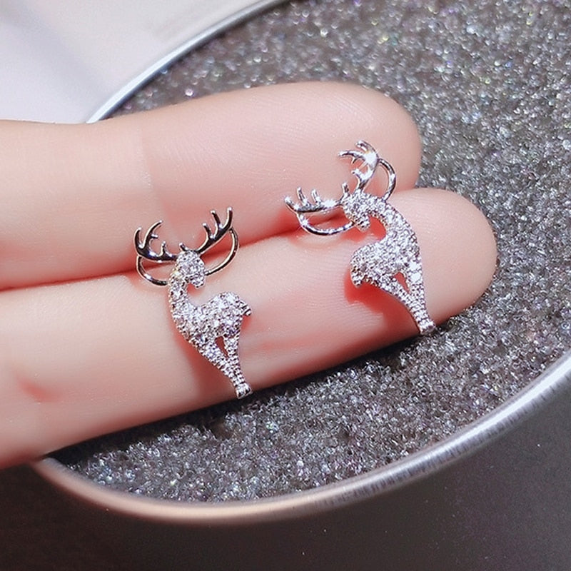 Christmas Stud Earrings Rhinestone Snowflake Elk Earrings