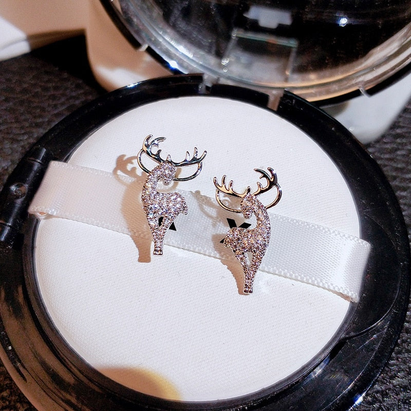 Christmas Stud Earrings Rhinestone Snowflake Elk Earrings