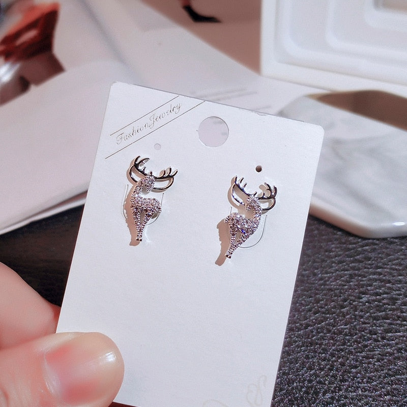Christmas Stud Earrings Rhinestone Snowflake Elk Earrings