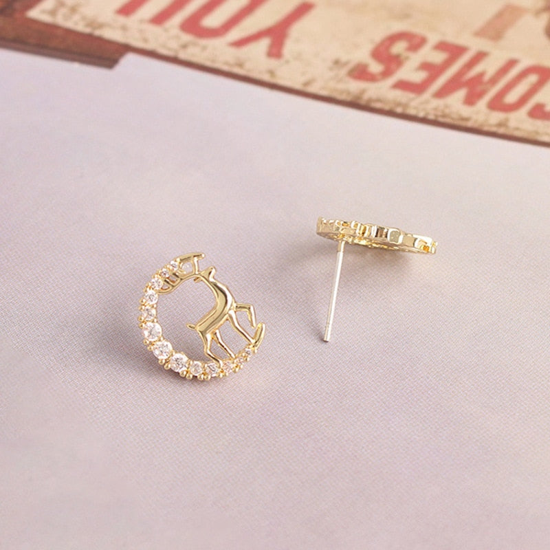 Christmas Stud Earrings Rhinestone Snowflake Elk Earrings