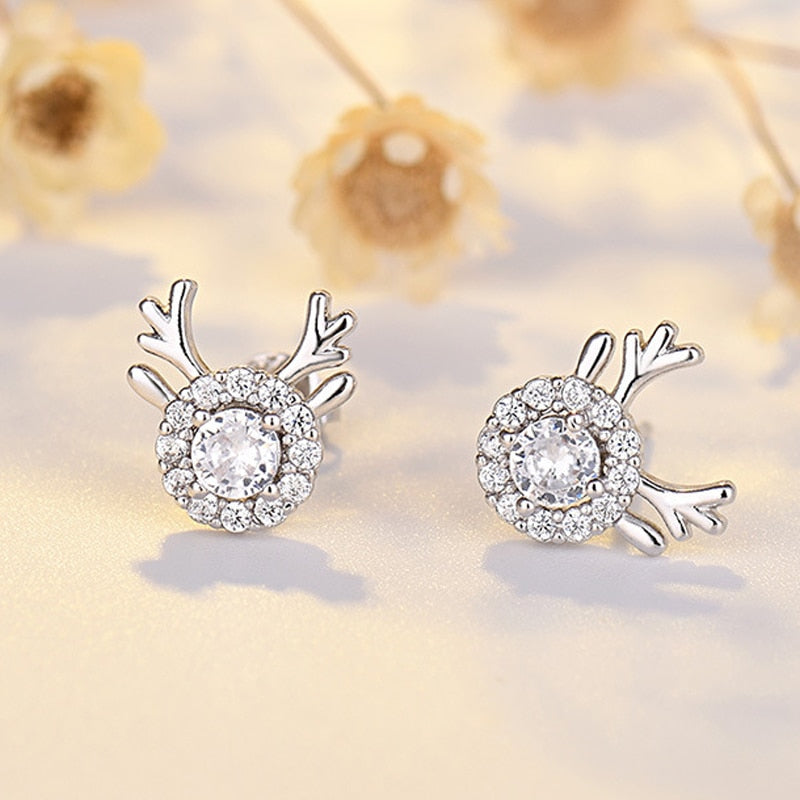 Christmas Stud Earrings Rhinestone Snowflake Elk Earrings