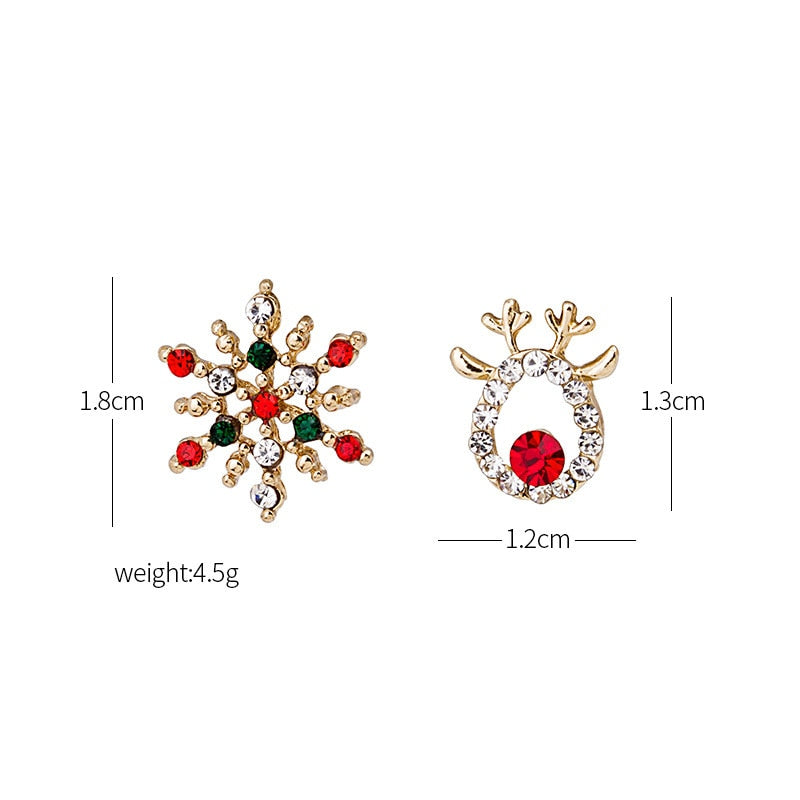 Christmas Stud Earrings Rhinestone Snowflake Elk Earrings
