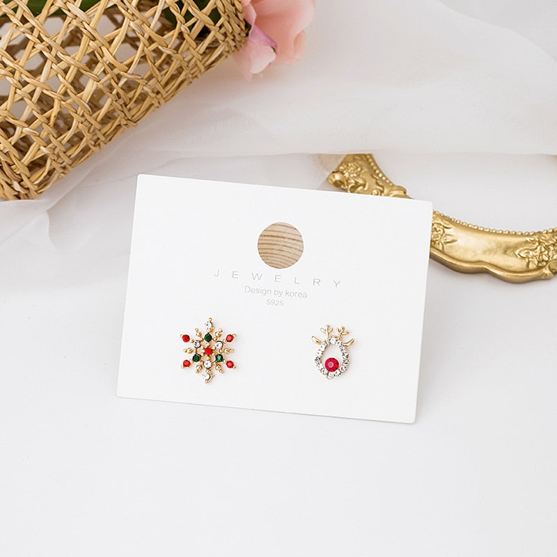 Christmas Stud Earrings Rhinestone Snowflake Elk Earrings