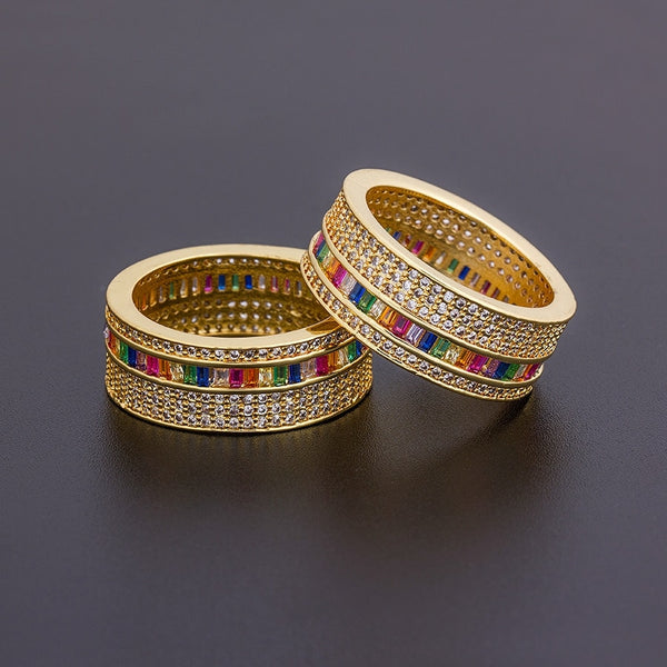 Geometric Luxury Boho Rainbow Copper Cubic Zirconia Ring For Women