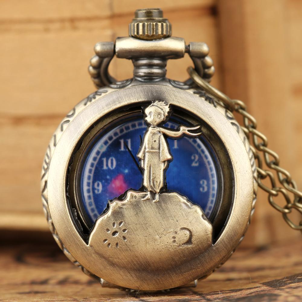 Vintage Necklace Chain Pocket Watch  Hollow-out Dial for Boy Gil The Little Prince Pendant
