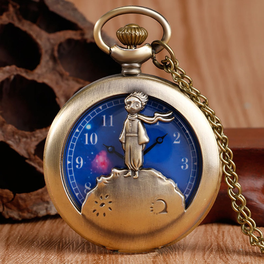 Vintage Necklace Chain Pocket Watch  Hollow-out Dial for Boy Gil The Little Prince Pendant
