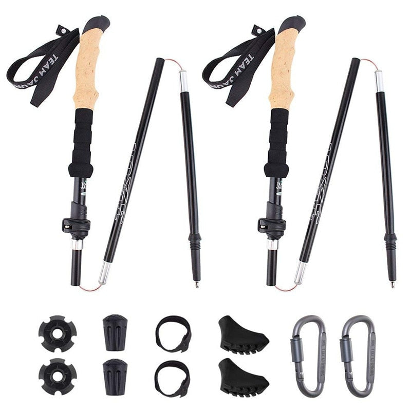 Hiking Walking Sticks Carbon Fiber Trekking Pole  2Pcs