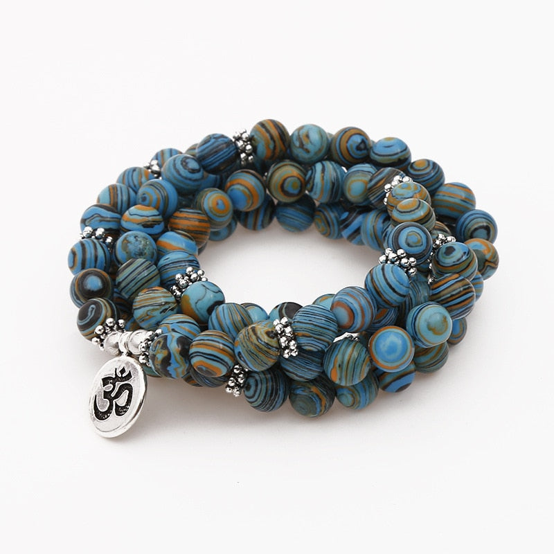 8mm Blue Malachite Stone Beads Multi-layer Winding Bracelet