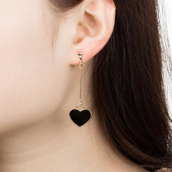 Pendientes largos de clip en forma de corazón de color dorado sin perforar para mujer
