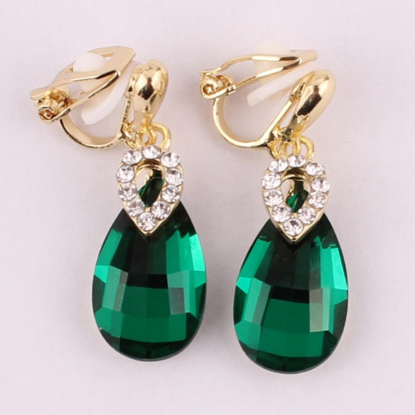 Pendientes de clip con forma de lágrima de cristal de diamantes de imitación de alta calidad de 7 colores, sin perforaciones