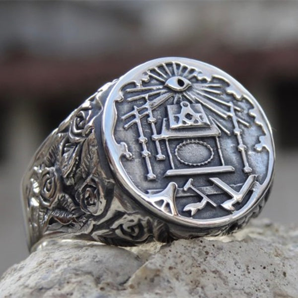 Mens 316L Stainless Steel Freemason Ring Masonic Symbol Rings for Men