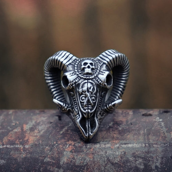 Evil Sacrifice Sorcerer Goat Head Mask Skull Rings