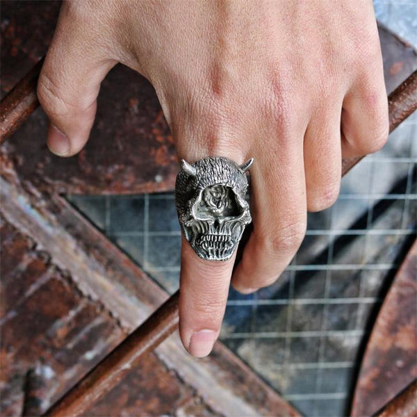 Gothic Mens Devil Cyclops Skull Ring 316L Stainless Steel Rings