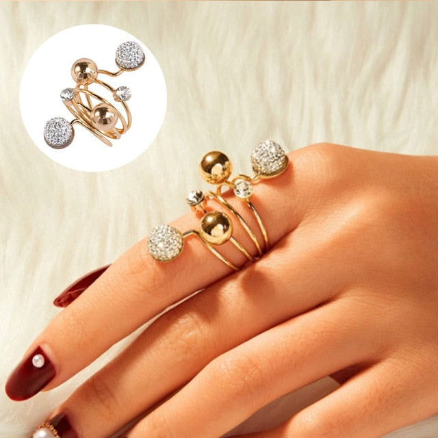 Big Imitation Pearls  Gold Color Metal Hollow  Rings