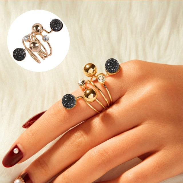 Big Imitation Pearls  Gold Color Metal Hollow  Rings