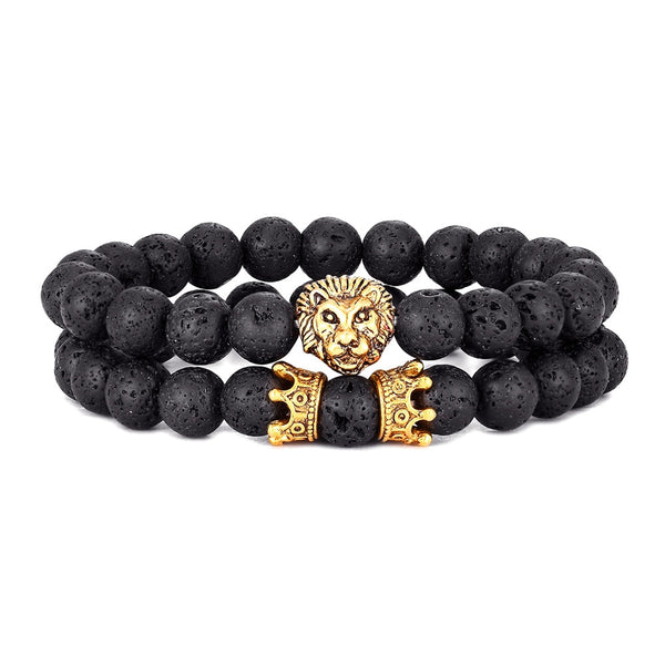 Pulsera vintage con dije de cabeza de león y corona