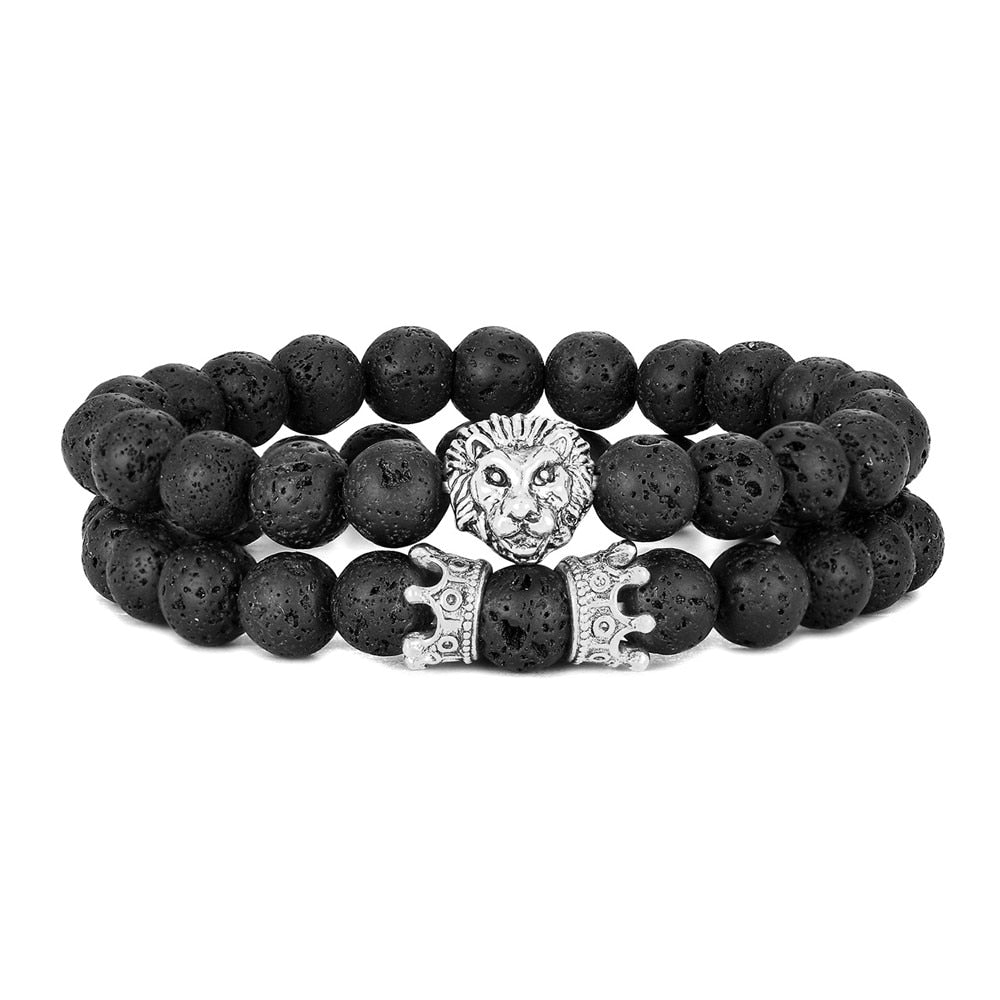 Vintage Lion Head and Crown Charm Bracelet