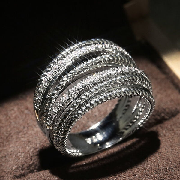 Luxury Cross Bridal Marriage Rings Special-interested Dazzling Crystal CZ Stone Simple Rings