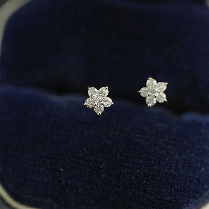 925 Sterling Silver Plated 14k Gold Pavé Crystal Five-pointed Star Earrings