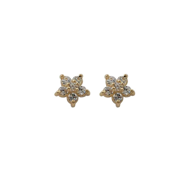 925 Sterling Silver Plated 14k Gold Pavé Crystal Five-pointed Star Earrings