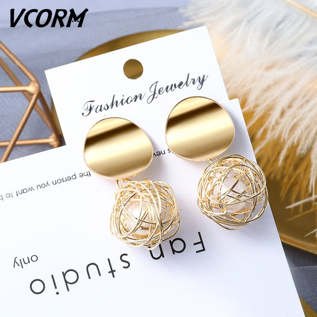 Women Statement Vintage Geometric Gold Dangle Drop Earrings