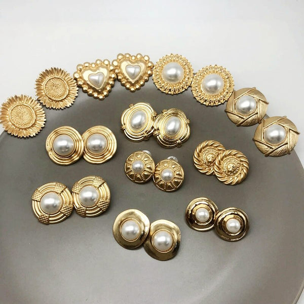 Pendientes de aleación con perlas elegantes y geométricas