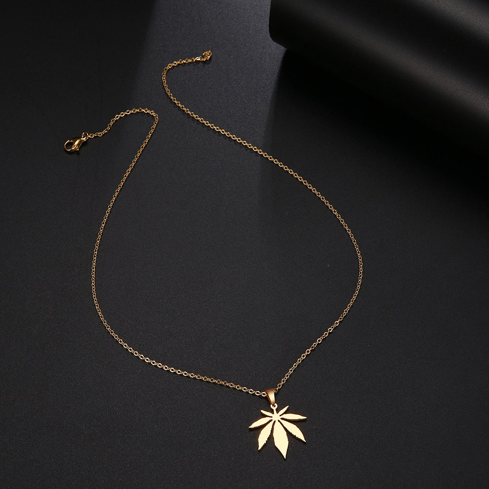 Women Man Maple Leaf Choker Pendant Chain Necklaces
