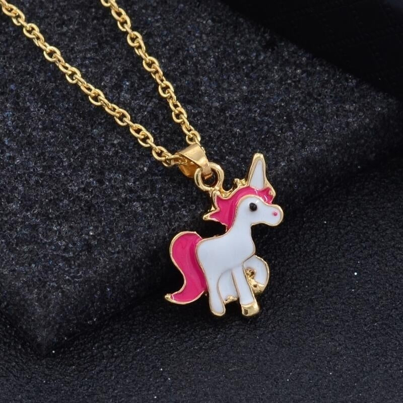 Cartoon Unicorn Necklace Earrings 4 in 1 Jewelry Set