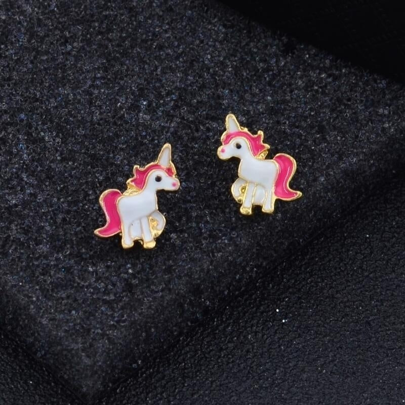 Cartoon Unicorn Necklace Earrings 4 in 1 Jewelry Set
