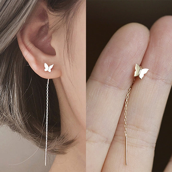 Pendientes largos con borlas y mariposas