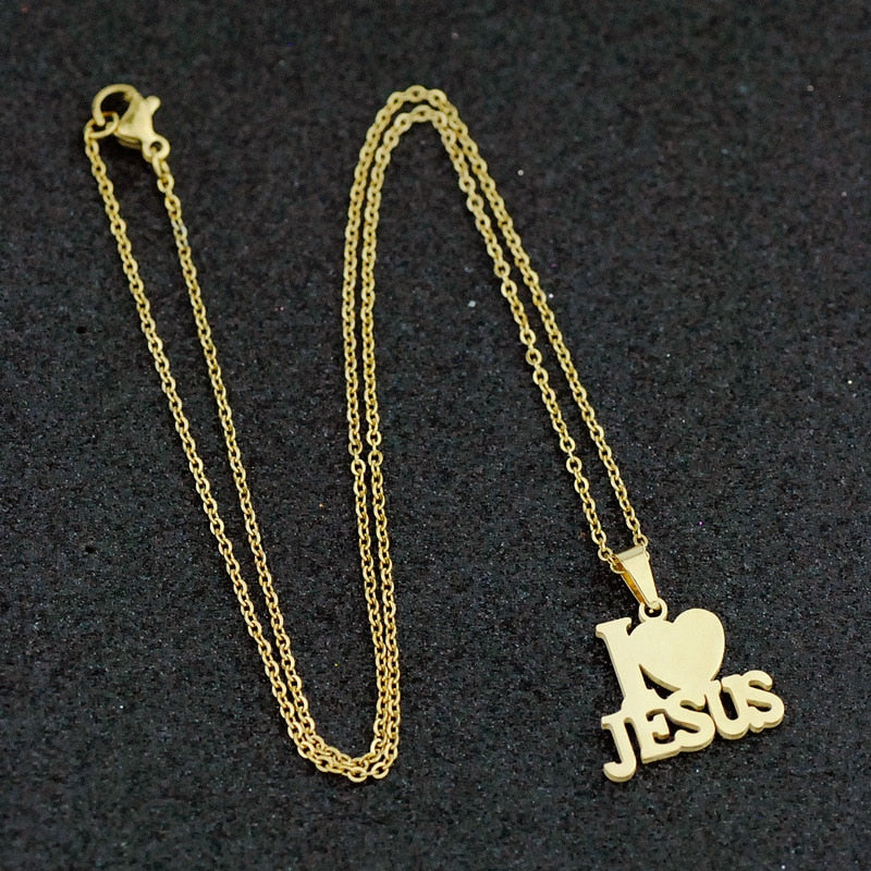 Stainless Steel Jesus Cross Necklace Jewelry Set