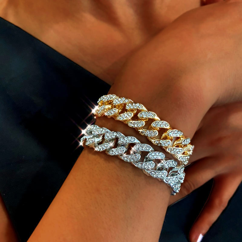 Luxury 12mm Iced Out Cuban Link Chain Bracelet for Women