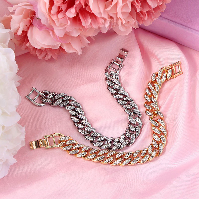 Luxury 12mm Iced Out Cuban Link Chain Bracelet for Women