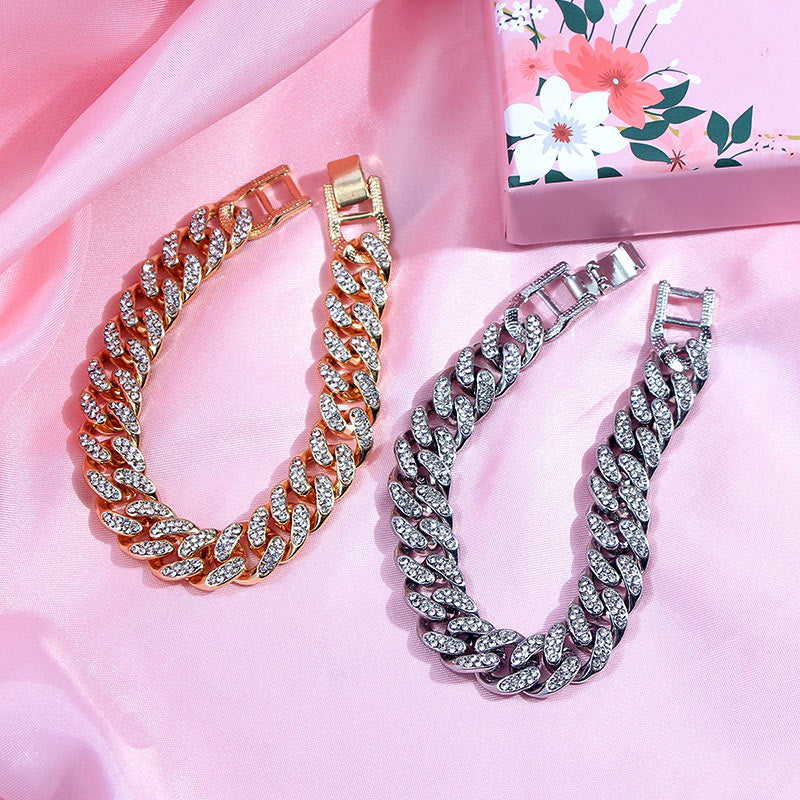 Luxury 12mm Iced Out Cuban Link Chain Bracelet for Women