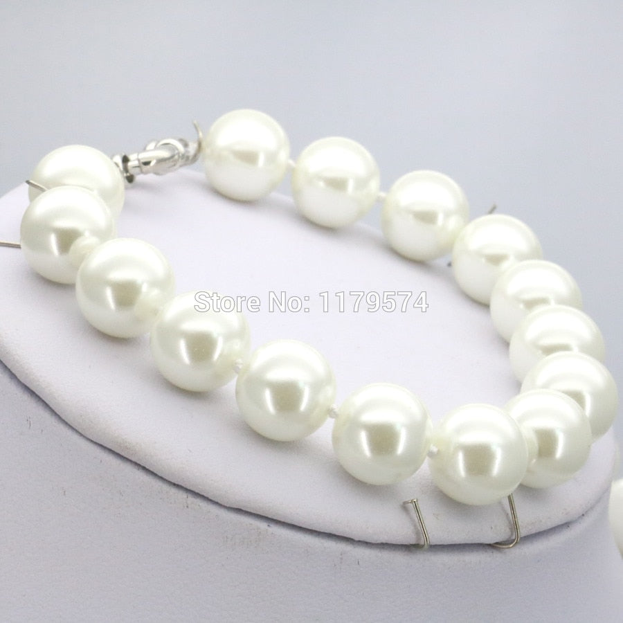 10mm White Round Shell Pearl Beads Necklace Bracelet Earrings Sets