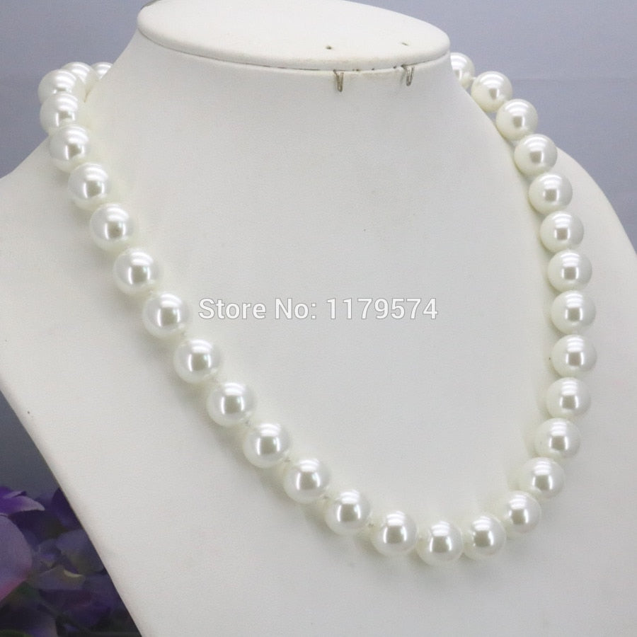 10mm White Round Shell Pearl Beads Necklace Bracelet Earrings Sets