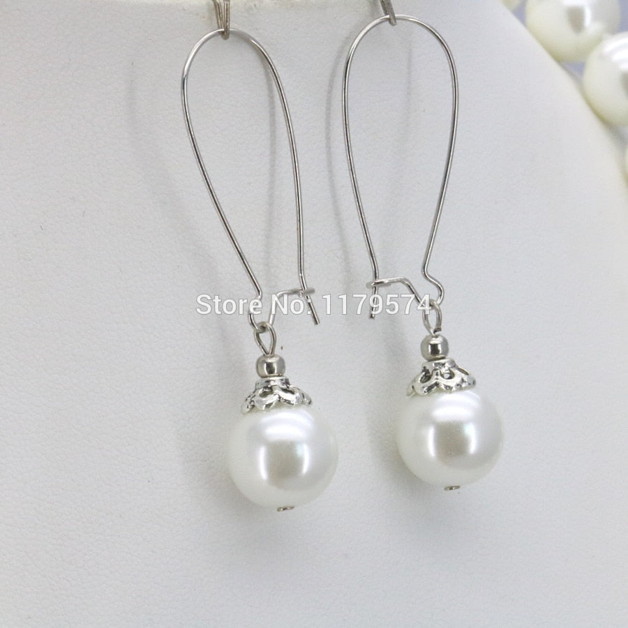 10mm White Round Shell Pearl Beads Necklace Bracelet Earrings Sets